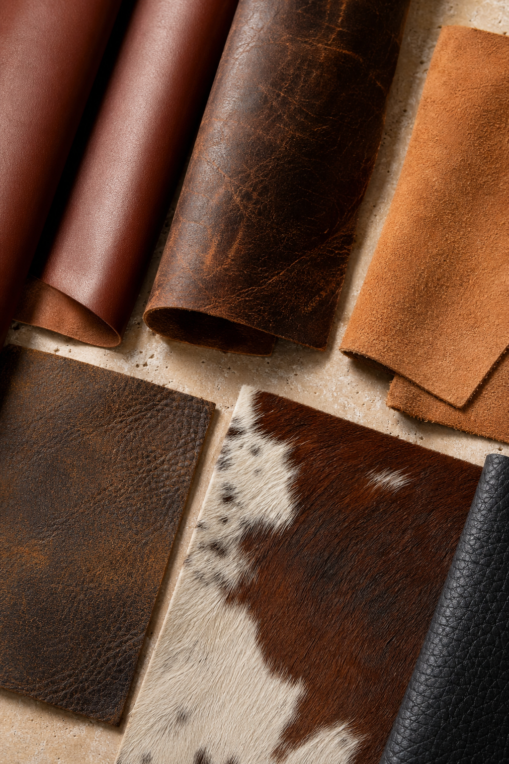 Close-up leather textures and swatches