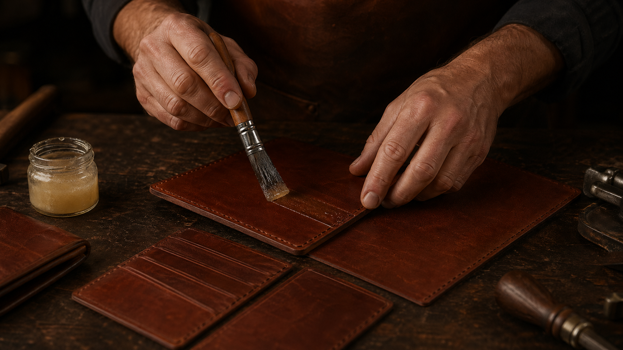 Leather goods making process: Gluing & assembly