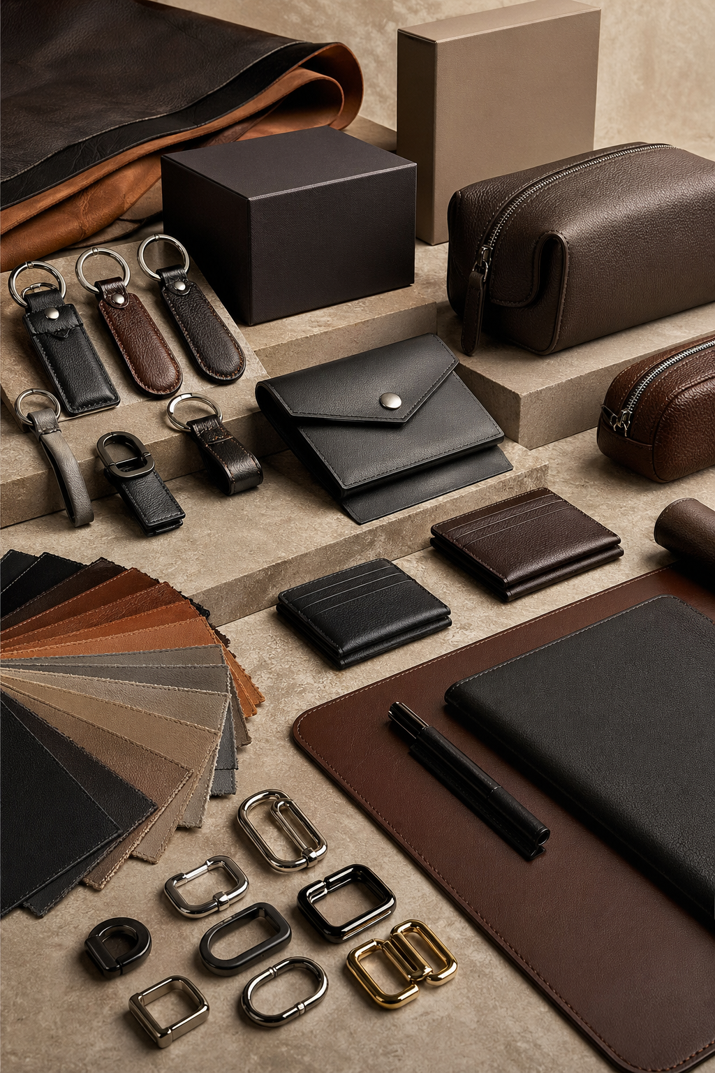 Premium leather accessories and private label development materials