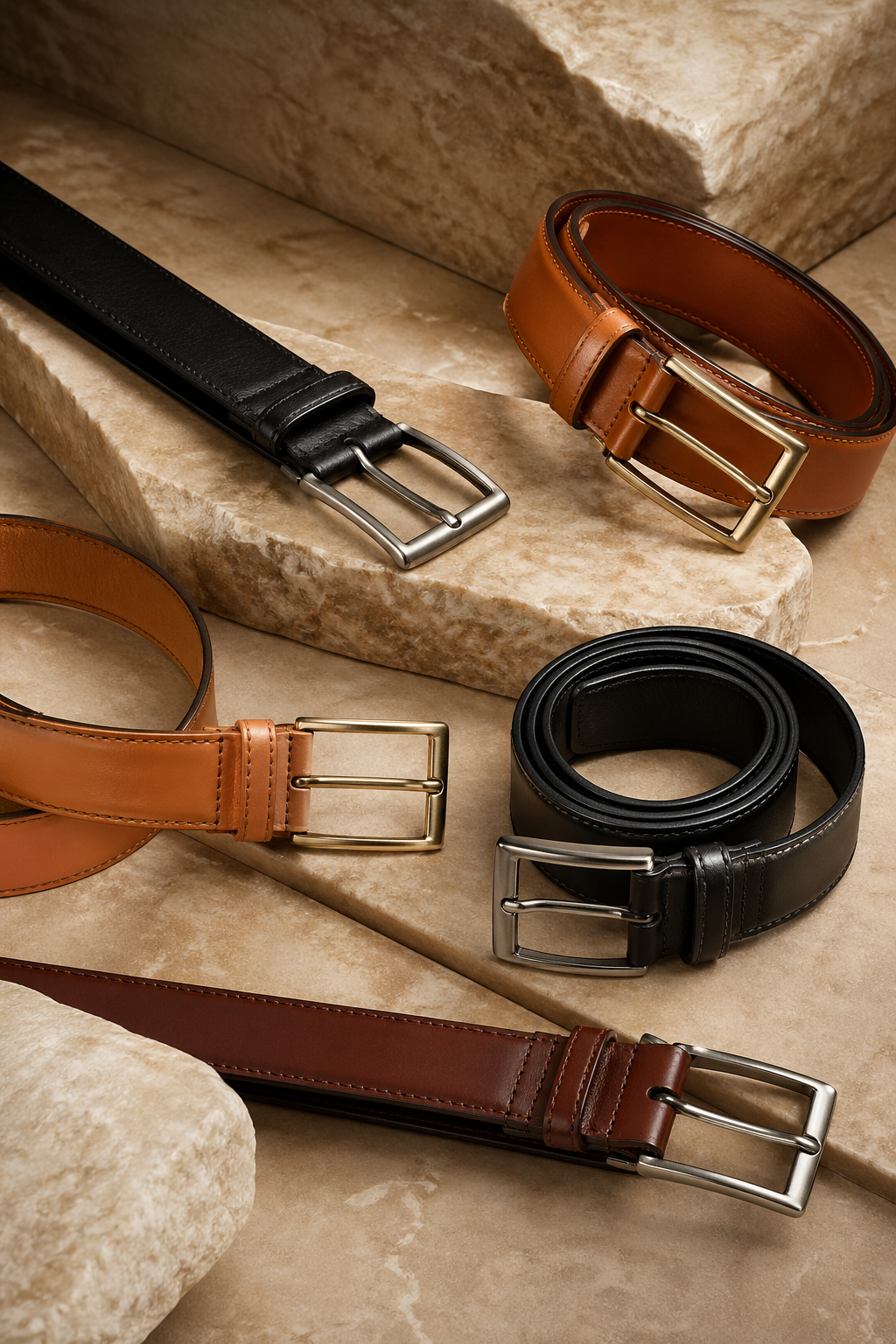 Premium leather belts with metal buckles